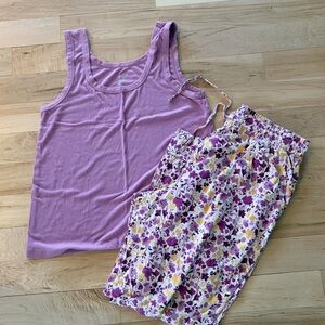 State Of Day floral jogger pants w/pockets + solid tank top - M/L